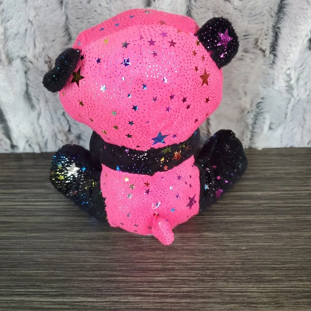 Fiesta Pink Panda Plush Metallic Rainbow Stars Fur 6